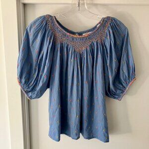 Doen Amna Blouse in Ciel Carnation Embroidery